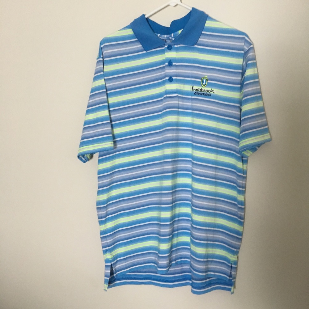 Under Armor blue and yellow striped polo MD Loose